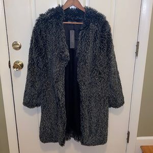 cozy fur long black coat